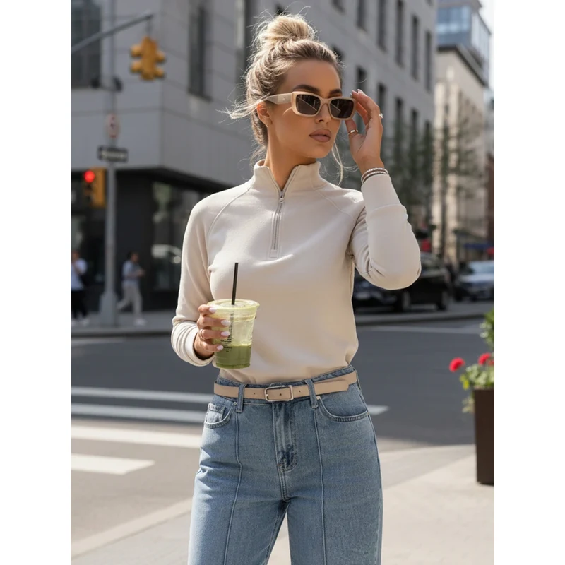 BASIC Dstreet dámska mikina so stojačikom béžová 68567550