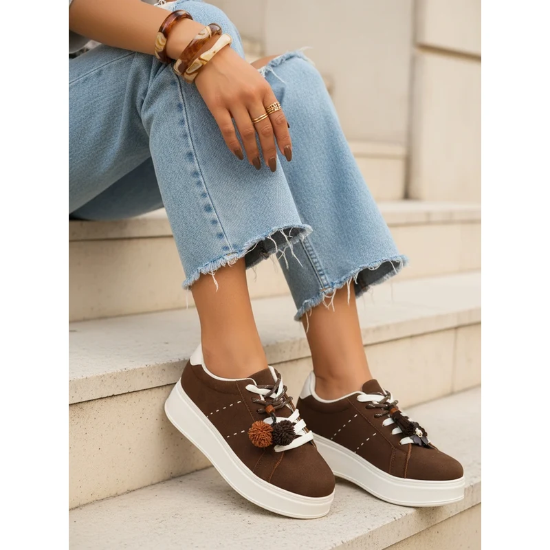 BASIC Dstreet dámske semišové sneakersy na platforme s ozdobami hnedej 68567572