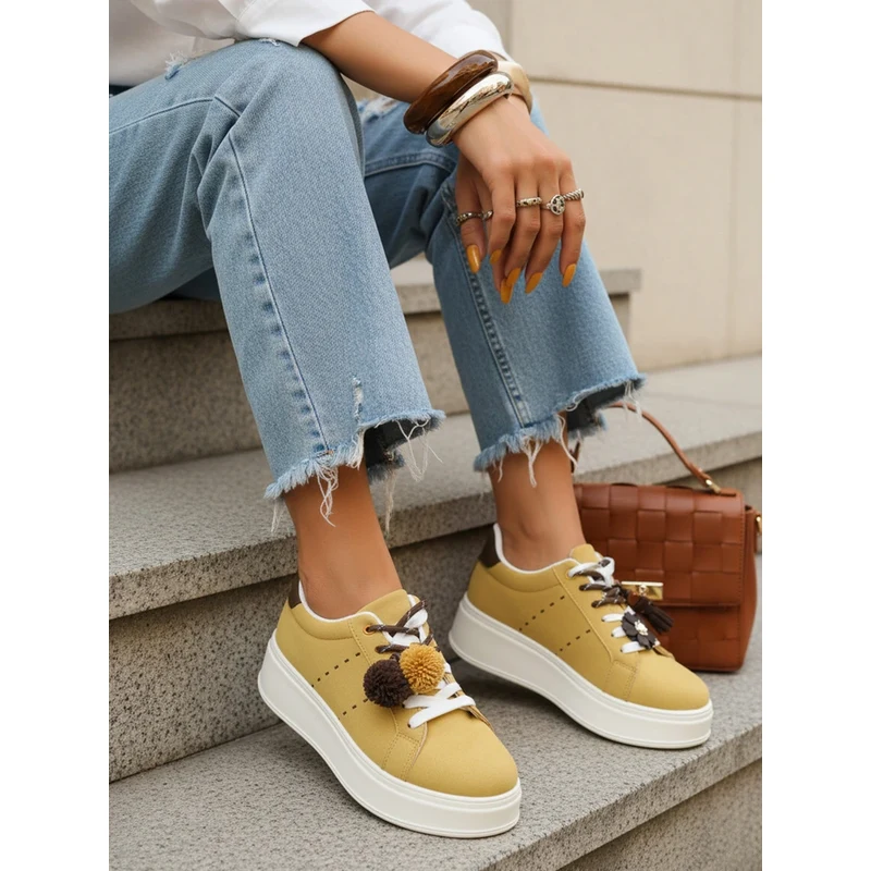 BASIC Dstreet dámske semišové sneakersy na platforme s ozdobami žltej 68567576