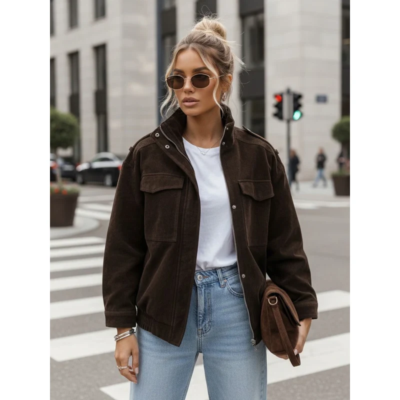 BASIC Dstreet dámska semišová bomber bunda čokoládová 68567574