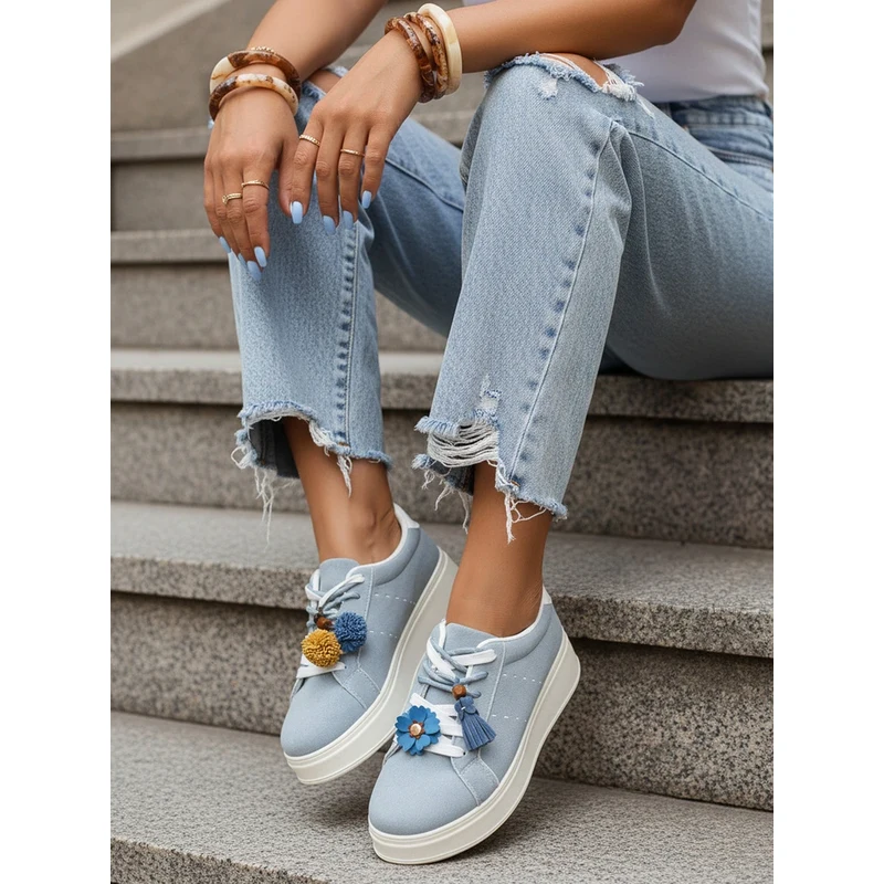 BASIC Dstreet dámske semišové sneakersy na platforme s ozdobami modrej 68567577