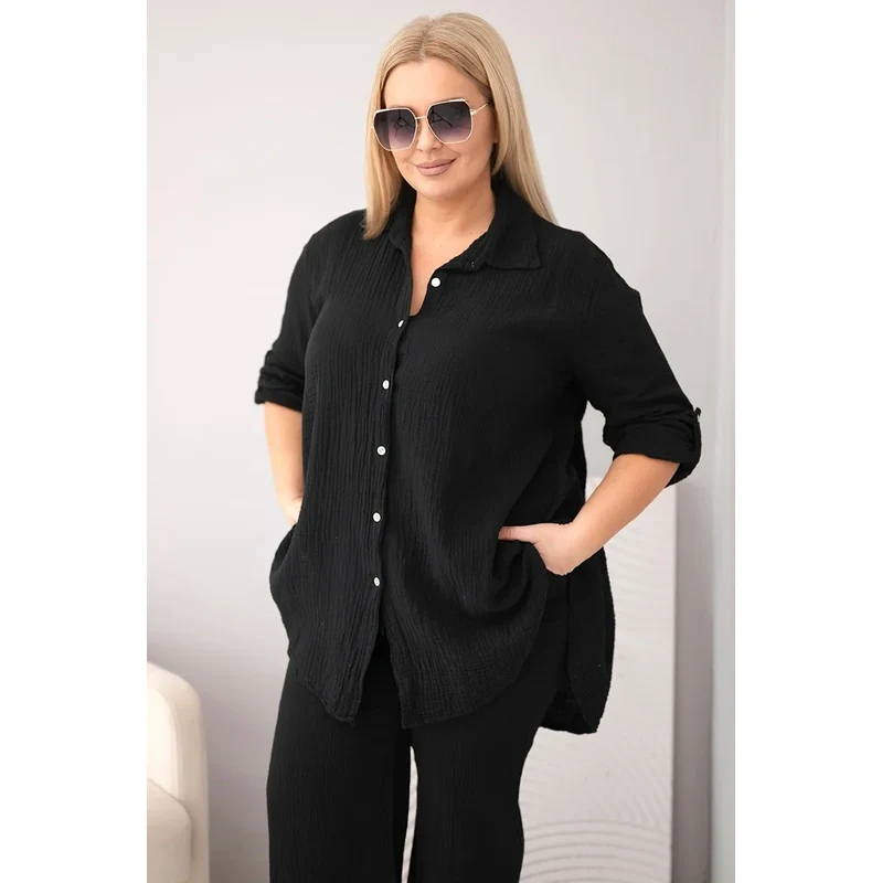 Kesi Dámsky mušelínový set s košeľou s gombíkmi a širokými nohavicami 68568796