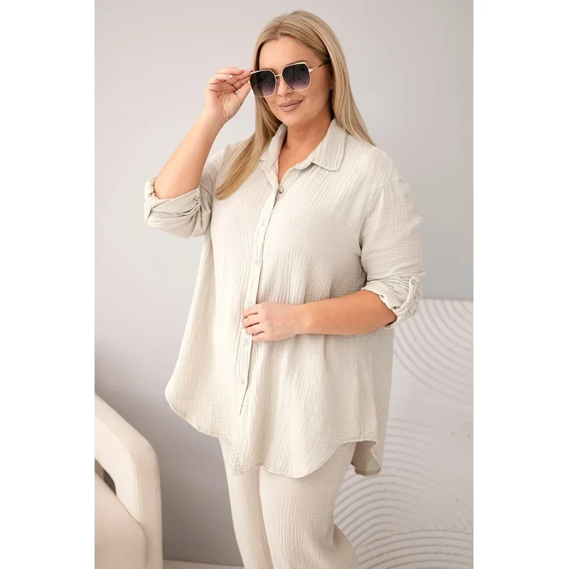 Kesi Dámsky mušelínový set s košeľou s gombíkmi a širokými nohavicami 68568798