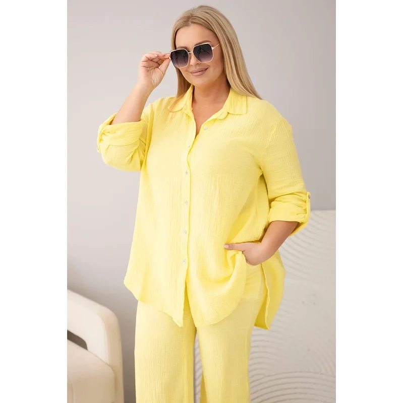 Kesi Dámsky mušelínový set s košeľou s gombíkmi a širokými nohavicami 68568797