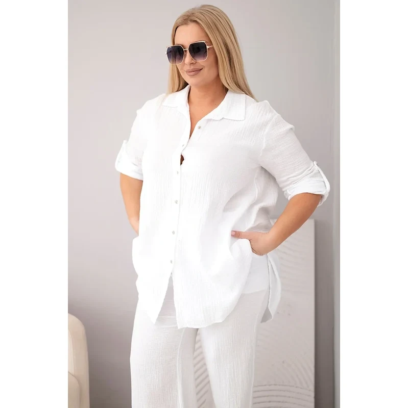 Kesi Dámsky mušelínový set s košeľou s gombíkmi a širokými nohavicami 68568800