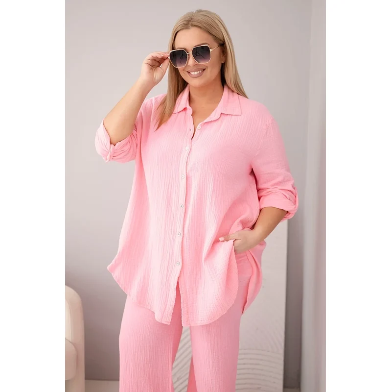 Kesi Dámsky mušelínový set s košeľou s gombíkmi a širokými nohavicami 68568799