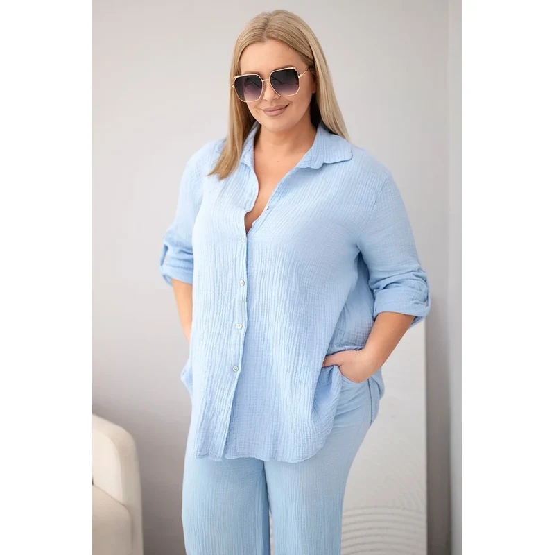 Kesi Dámsky mušelínový set s košeľou s gombíkmi a širokými nohavicami 68568802
