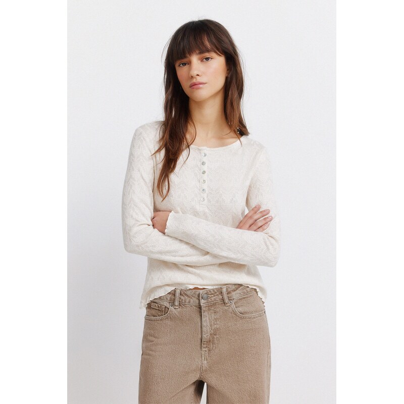 SPRINGFIELD Dámske vzorované tričko so zvlneným lemom 68571342