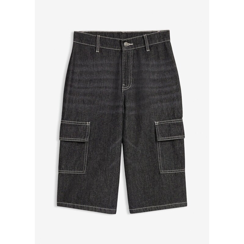 bonprix Džínsové bermudy, Loose Fit, z bavlny, farba čierna 68571757