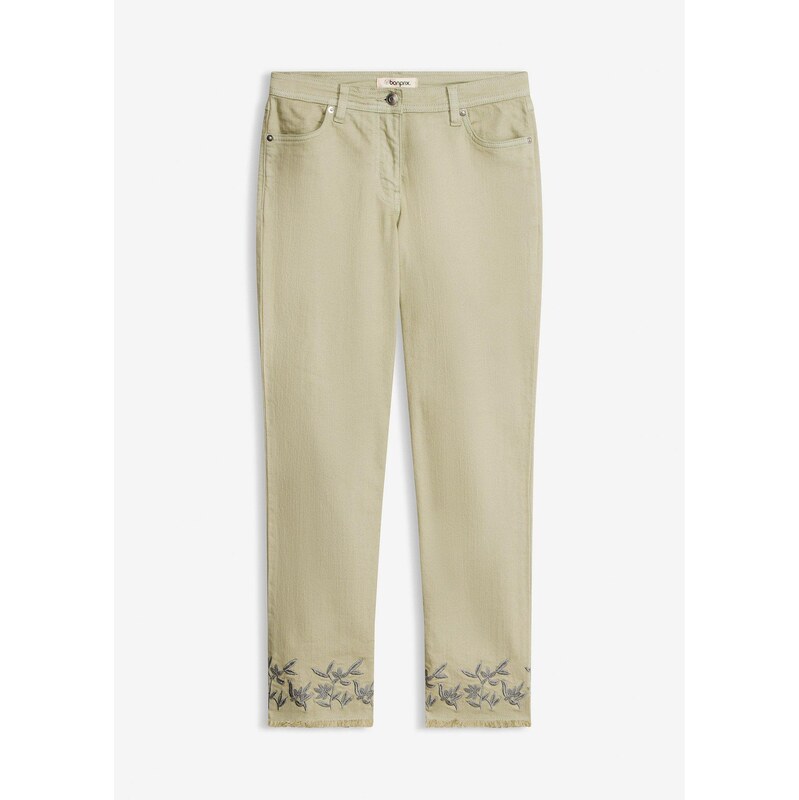 bonprix Twillové nohavice s výšivkou, farba zelená 68571822