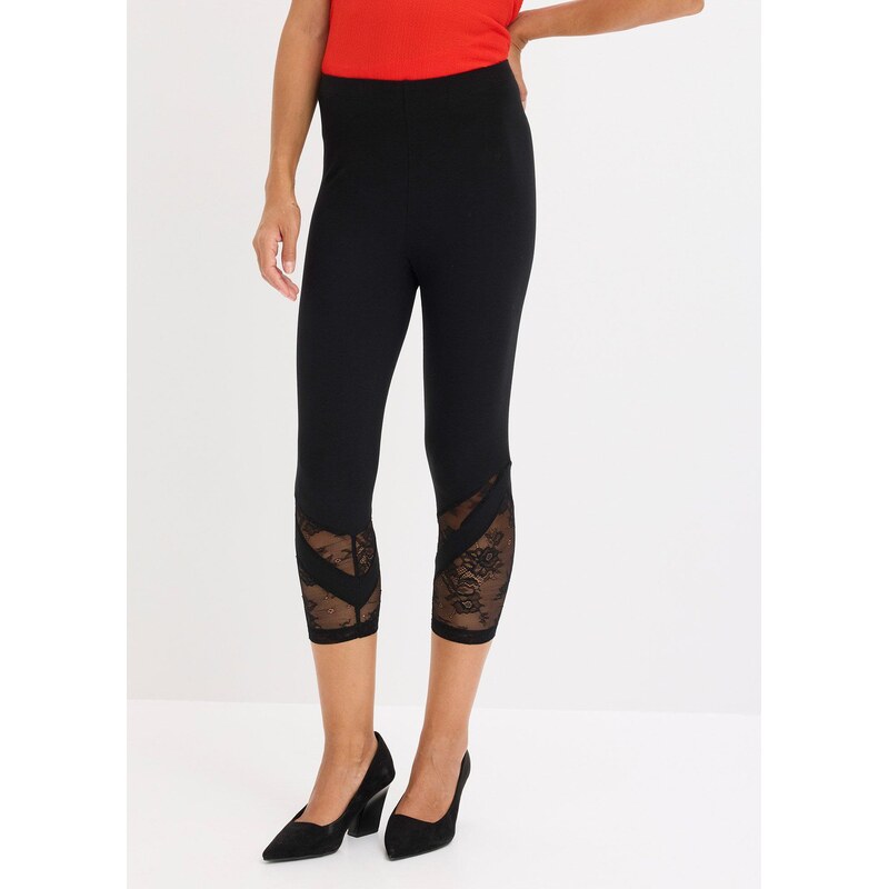 bonprix Capri legíny s čipkou, farba čierna 68571930