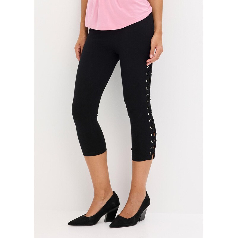 bonprix Capri legíny so šnurovačkou, farba čierna 68571934