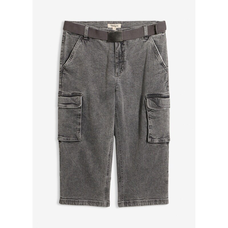 bonprix ¾ džínsy cargo, s opaskom, relaxed fit, farba šedá 68572005