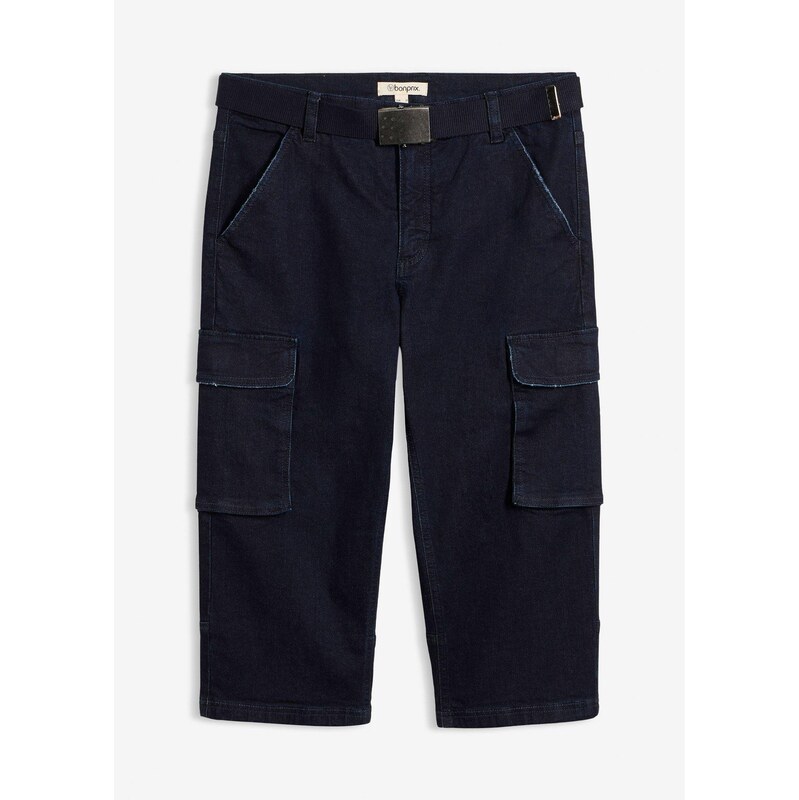 bonprix ¾ džínsy cargo, s opaskom, relaxed fit, farba modrá 68572004