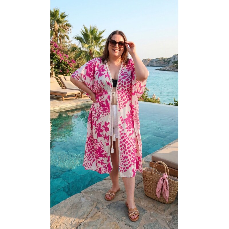 E-shop Letné kimono s prešívaním na boku rôzne farby - Ružová