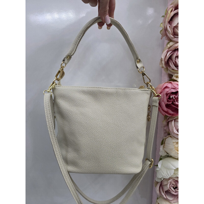 E-shop Katrins Fashion Béžová kožená crossbody kabelka Italy