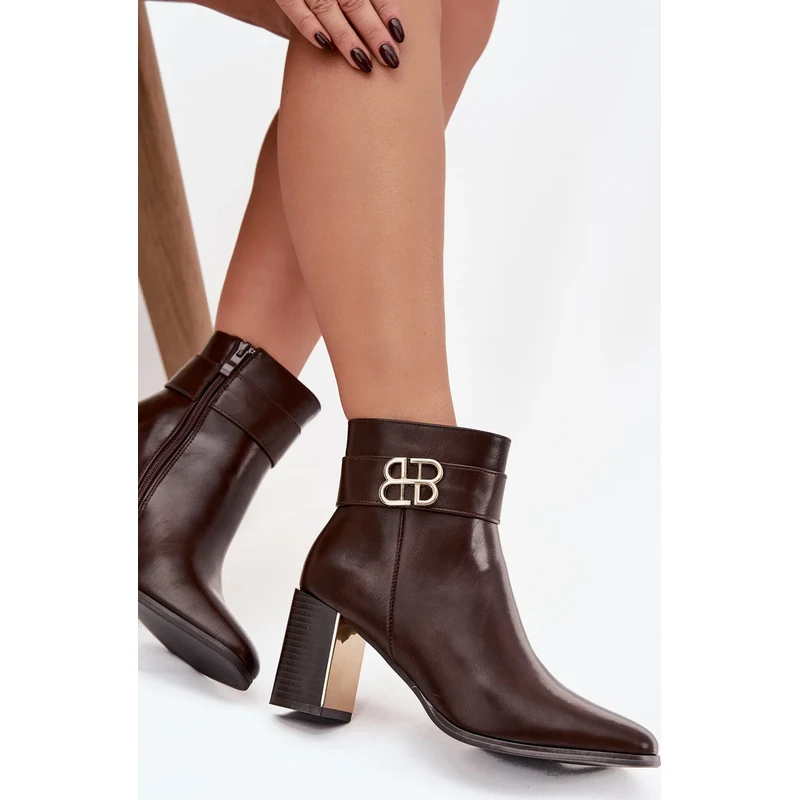 Kesi Čokoládové dámske členkové topánky na stĺpiku Galinne s opaskom a 68090275