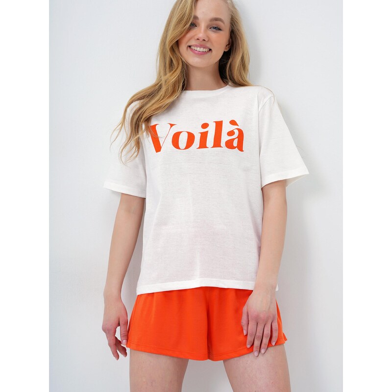 Trend Alaçatı Stili Nohavicový kostým oranžová / biela 68582991