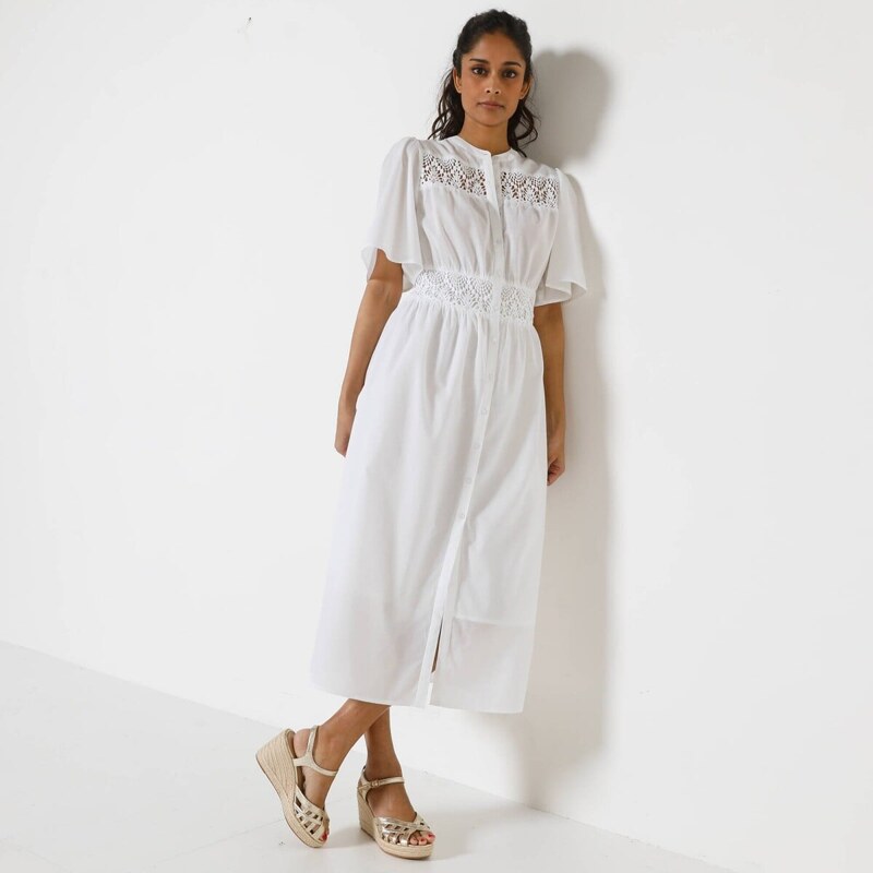 Macramé šaty na zapínanie biela 050 Blancheporte 68581304