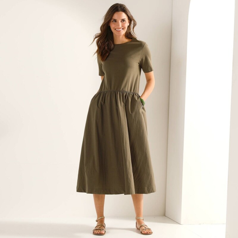 Šaty z 2 materiálov khaki 052 Blancheporte 68581306