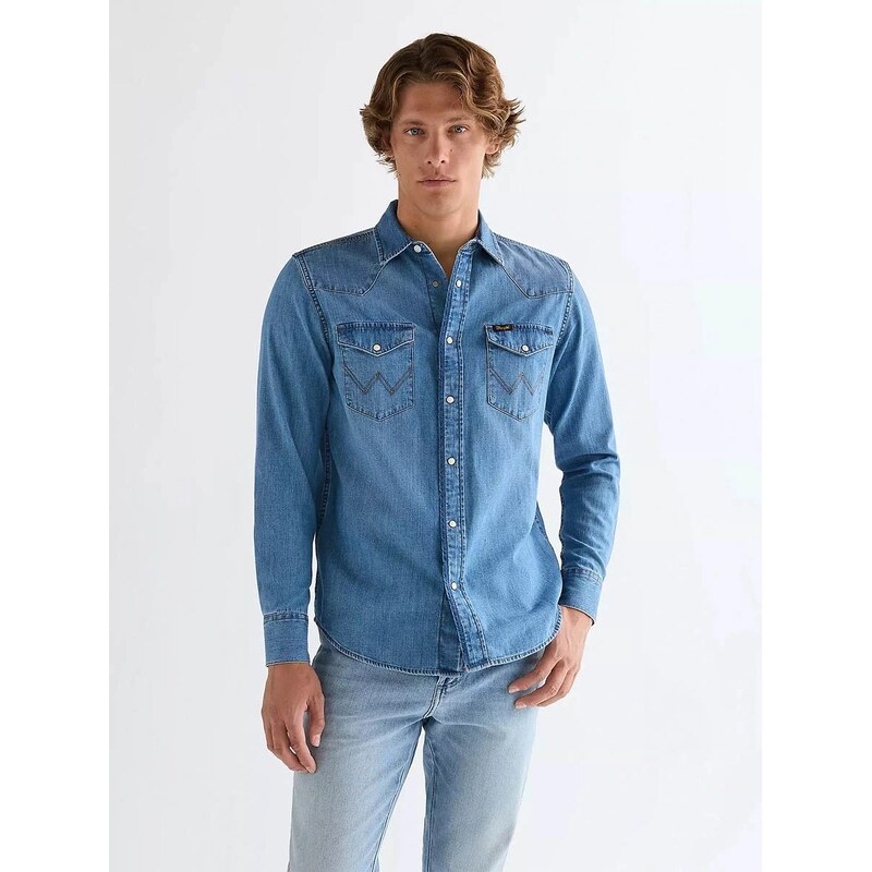 E-shop Pánska košeľa WRANGLER WESTERN SHIRT MID LIGHT WASH 112378393