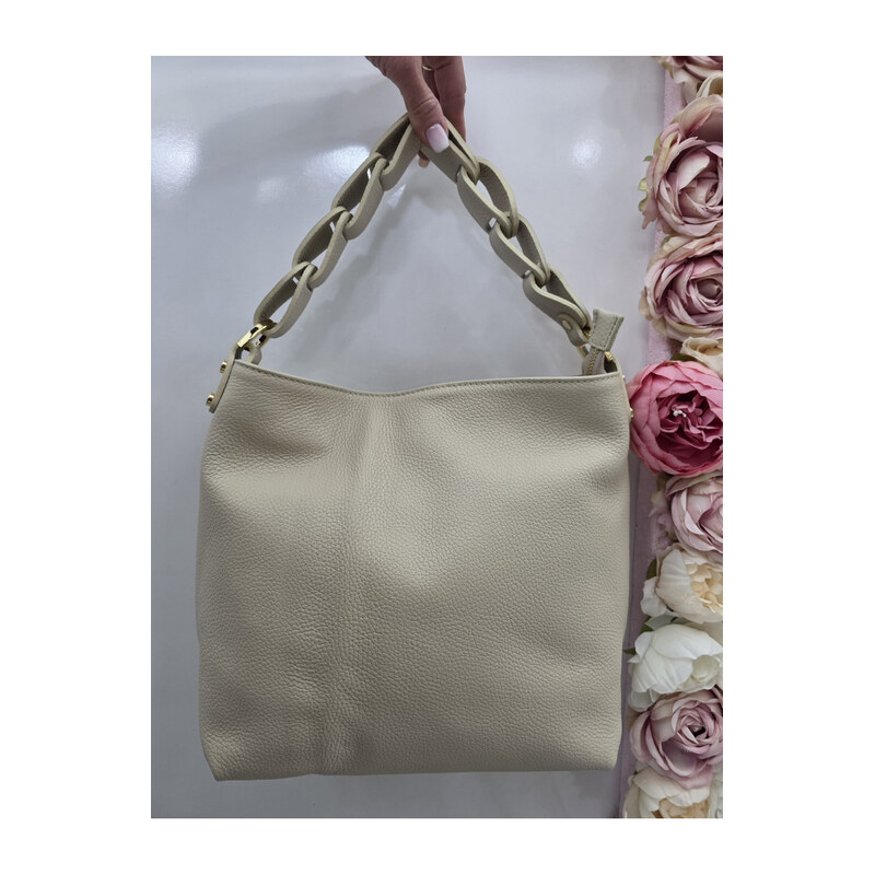 E-shop Katrins Fashion Béžová kožená kabelka Italy