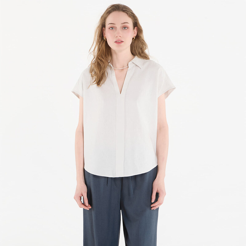 E-shop Košeľa Calvin Klein Linen Cks Ss Classic Fit Shirt White Sand L