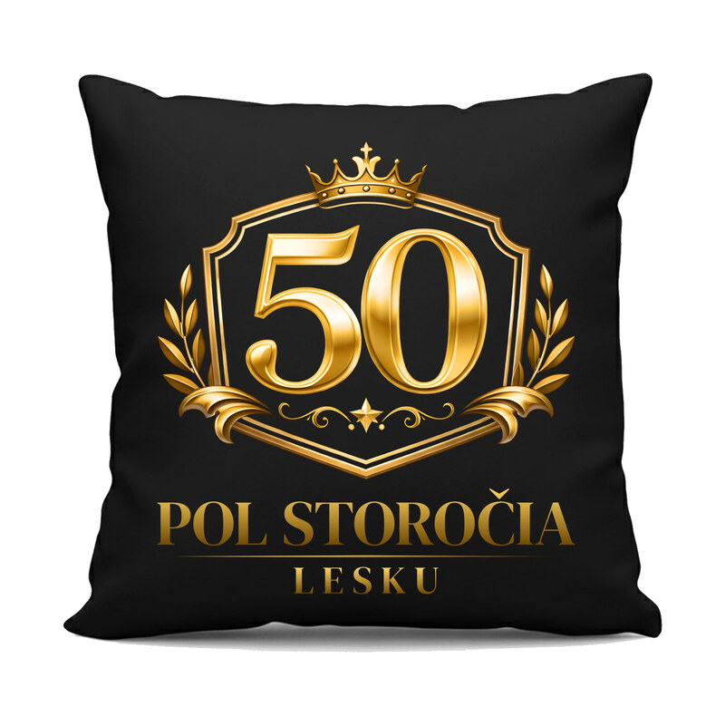 E-shop Garibald 50 – pol storočia lesku - čierny vankúš s potlačou