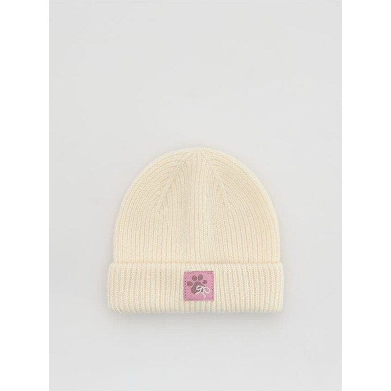 Reserved - Vlnená čiapka beanie s nášivkou - krémová 68512774