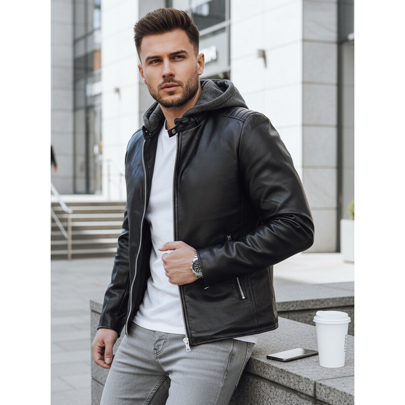 BASIC Čierna koženková bunda s kapucňou TX4277 36135349