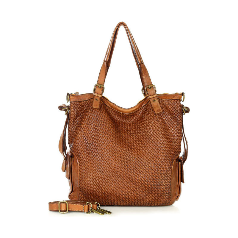 E-shop MARCO MAZZINI Camel Kožená pletená shopper kabelka