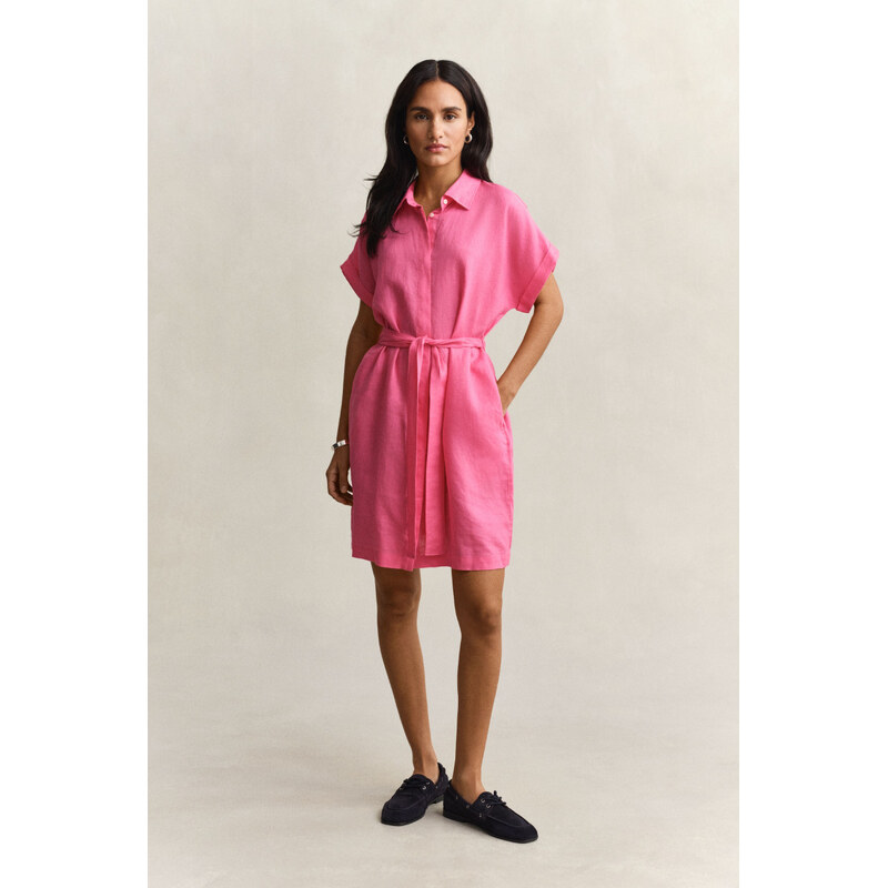Šaty gant linen cap sleeve shirt dress bright fuschia 68423476