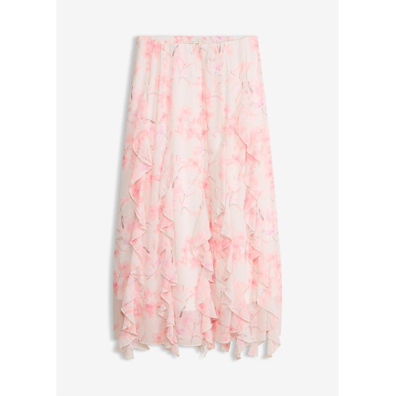 bonprix Maxi sukňa z ľahkého šifónu, farba biela 68623232