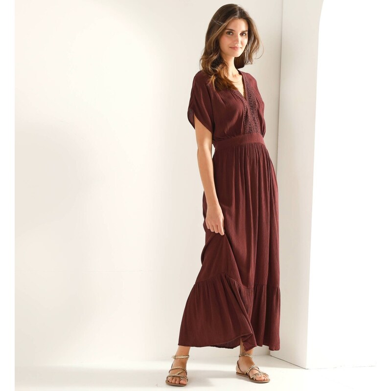 Dlhé šaty s macramé fialová 050 Blancheporte 68674214