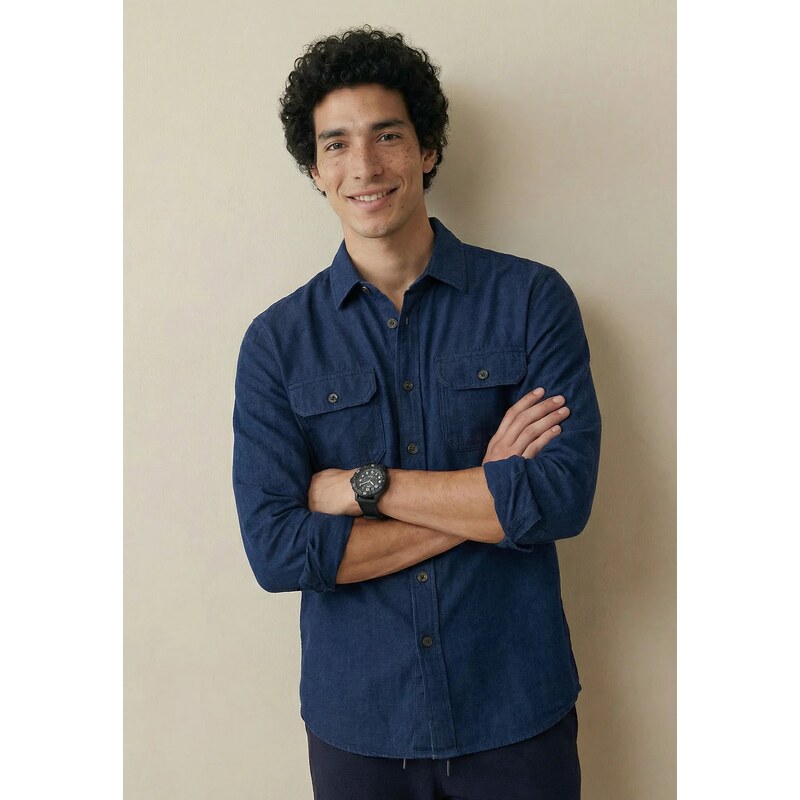 Pánska modrá overshirt ľanová košeľa FYNCH-HATTON 68699431