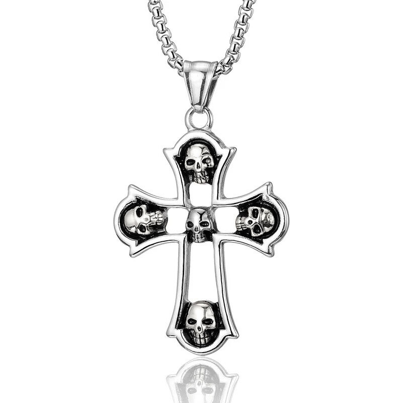 E-shop Impress Jewelry Prívesok z chirurgickej ocele Kríž s lebkami