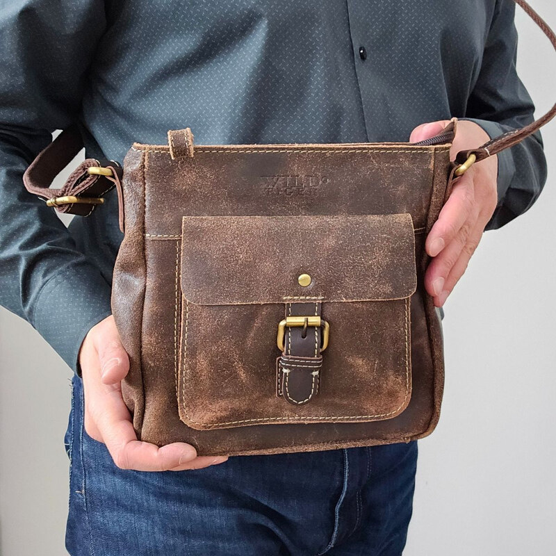E-shop Wild tiger Kožená pánska hnedá crossbody taška FOREST