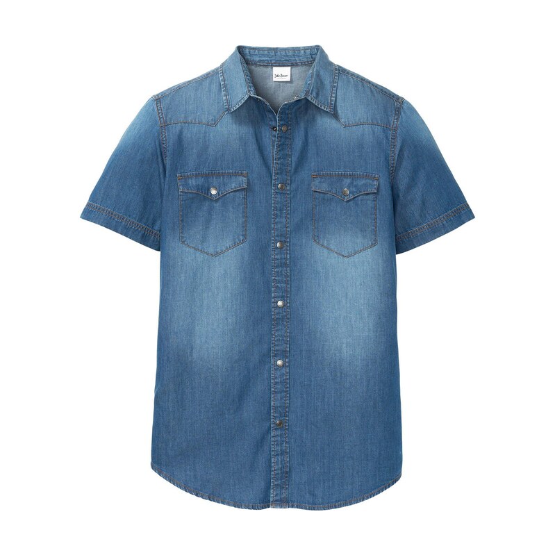 bonprix Džínsová košeľa, krátky rukáv, Slim Fit, bio bavlna, farba 44731994