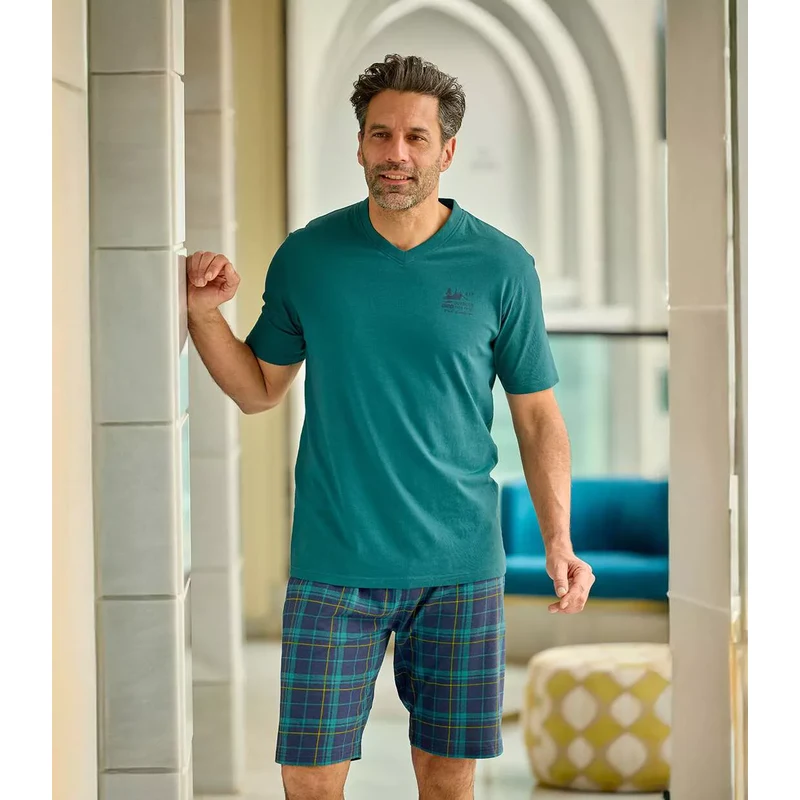 Krátke bavlnené pyžamo Atlas For Men Zelená 68729532