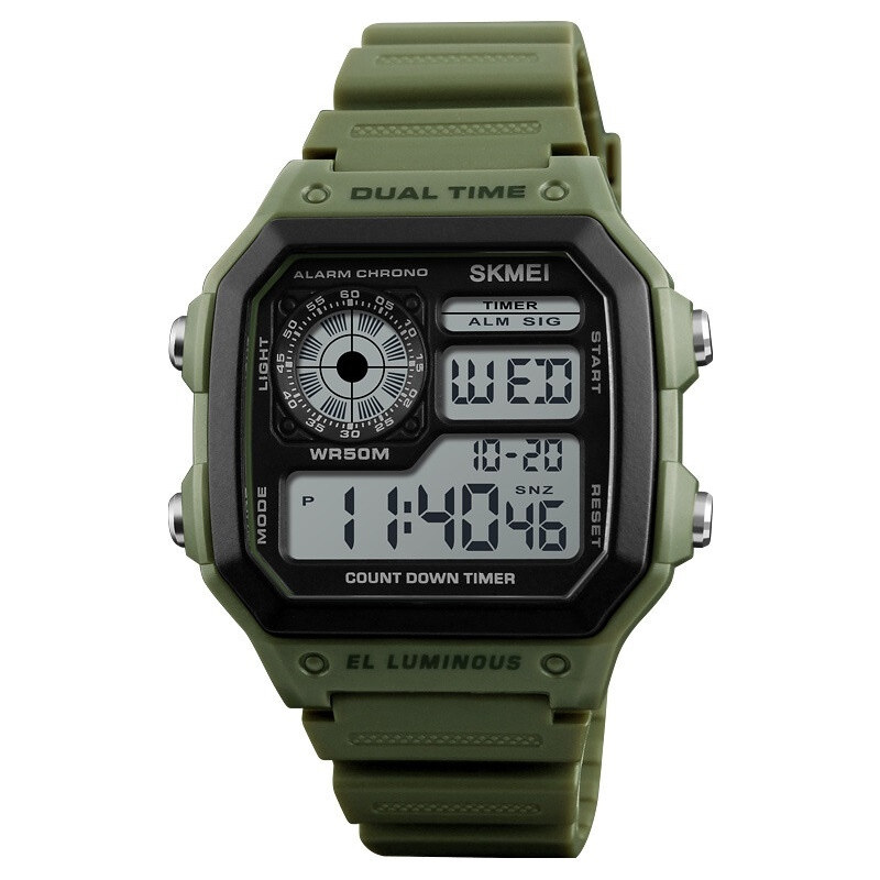 Skmei 1299 Digitálne hodinky Dual Time Army Green 68791419