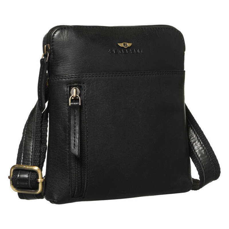 Peterson Čierna pánska crossbody taška z prírodnej kože so zapínaním 68738539