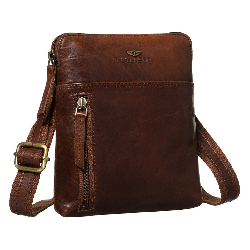 Peterson Hnedá pánska crossbody taška z prírodnej kože so zapínaním na 68738540