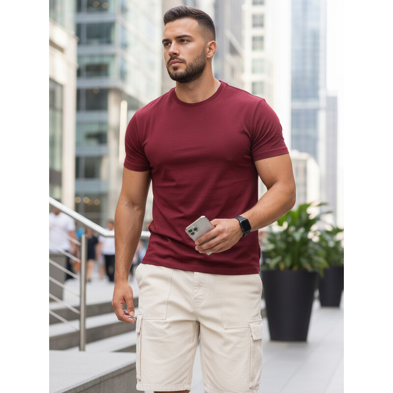 T-shirt męski klasyczny bordowy Dstreet RX5677 69066136