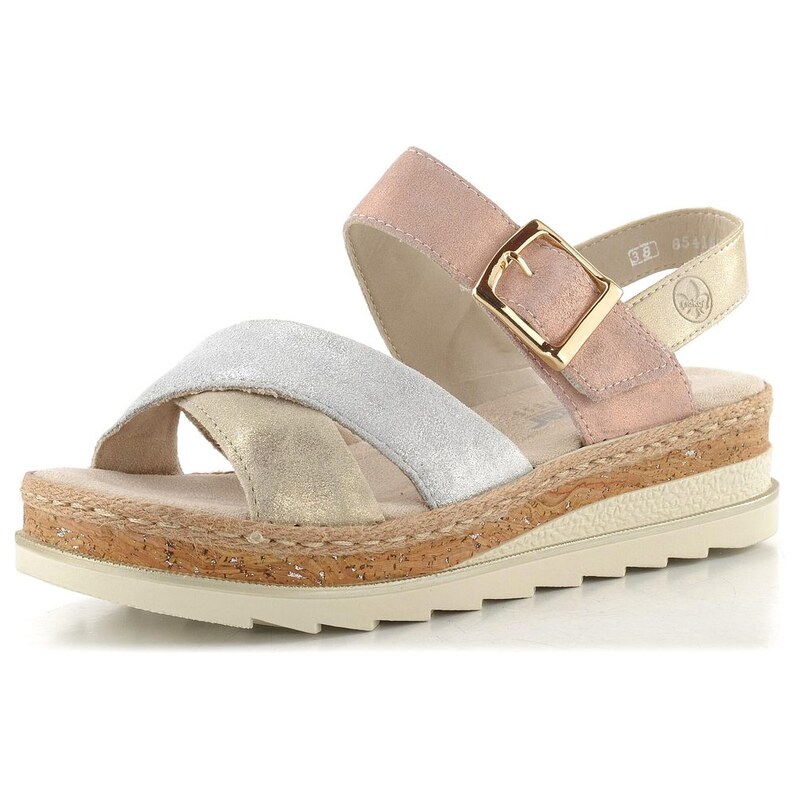 Rieker sandále na platforme s klinom nude/silver/rosa/muschel V7951-90 68773870