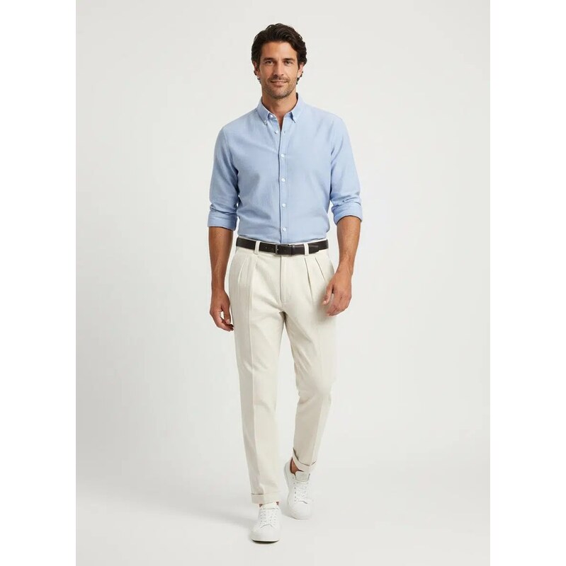 E-shop Pánske smotanové Smart Linen nohavice ALBERTO wide fit cropped