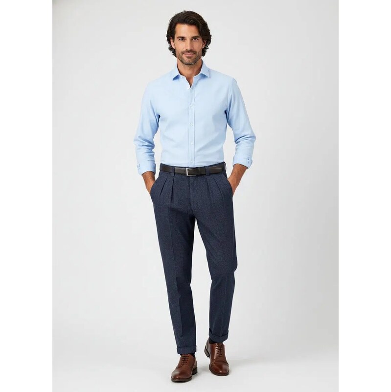 E-shop Pánske modré Smart Linen nohavice ALBERTO wide fit cropped