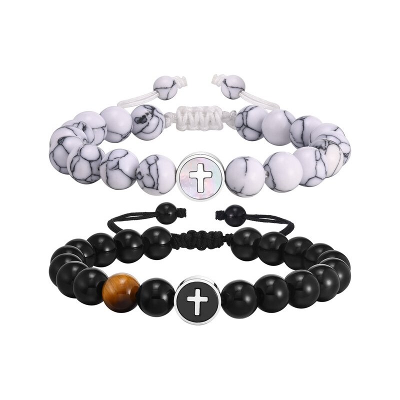 Titan Jewerly Náramky pre páry Čierne a biele korálky s krížikom 68791242