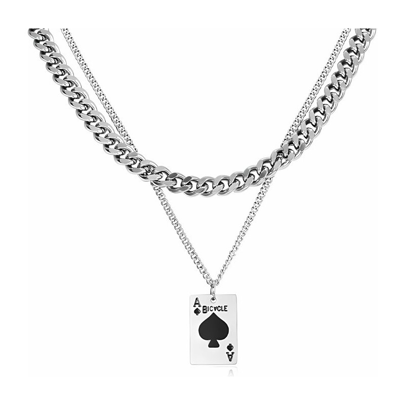 Impress Jewelry Oceľový double-chain náhrdelník Pikové Eso 68791367