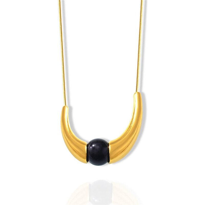 Impress Jewelry Dámsky geometrický náhrdelník s Onyxom - zlatý 68791373