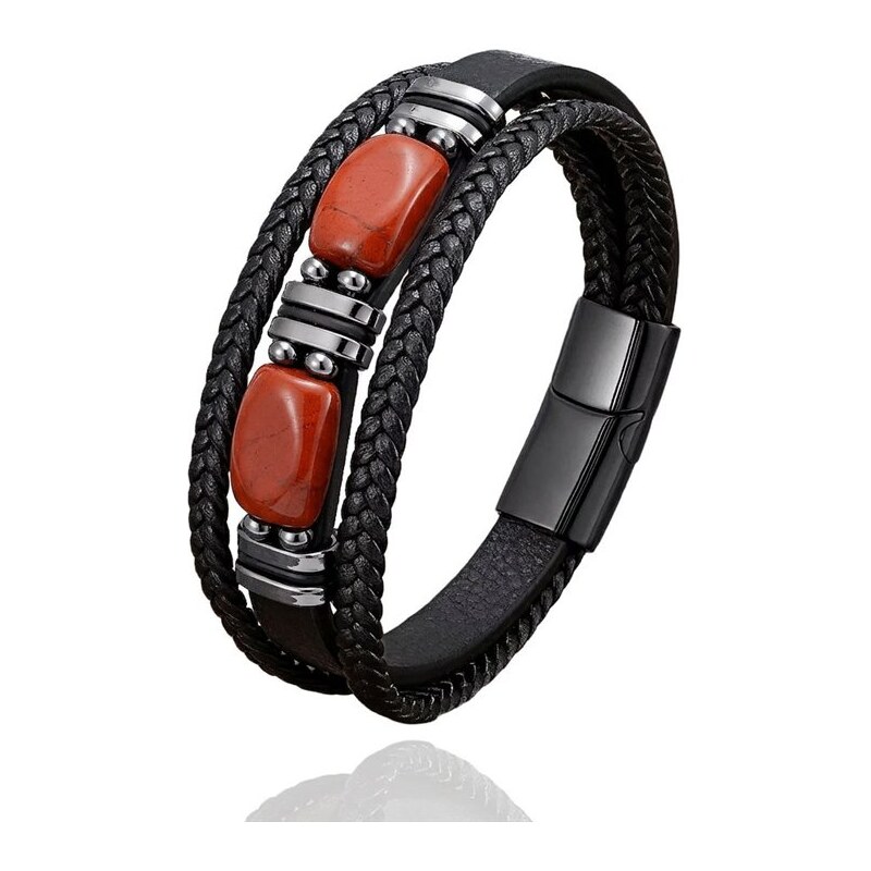 E-shop Impress Jewelry Pánsky náramok z umelej kože Červený jaspis